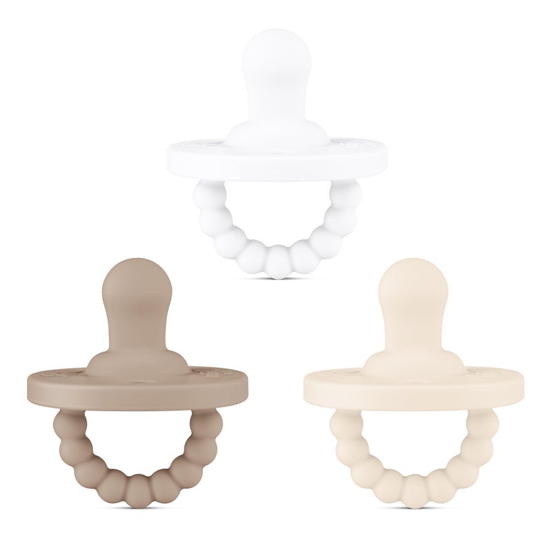 Ryan & Rose Cutie PAT All-in-One Pacifier and Teether Massaging Teething Ring and Hideaway Binky for Growing Babies (Canvas (3 Pack), Flat) - Image 1